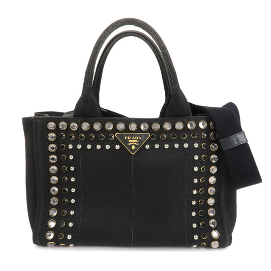 PRADA Triangle Logo Denim Canapa Bijoux 2Way Hand Bag Black B2642B
