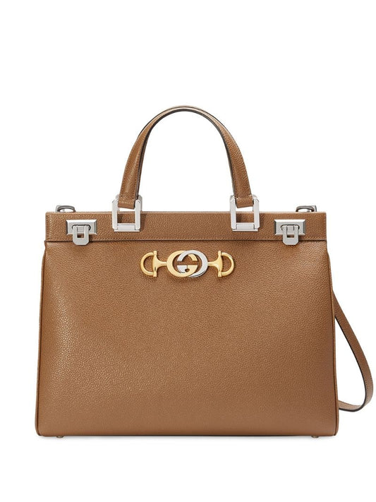 Gucci - Gucci Zumi grainy leather medium top handle bag - women - Leather/metal - One Size - Brown