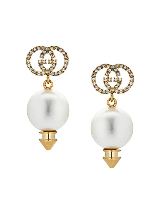 Gucci - GG faux pearl earrings - women - Crystal/metal - One Size - GOLD