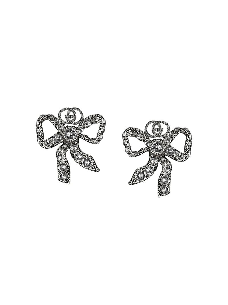 Gucci - crystal bow earrings - women - Crystal/metal - One Size - Metallic