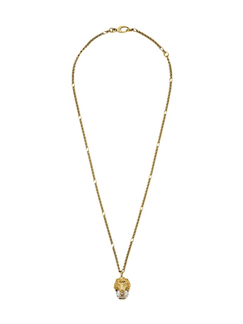Gucci - crystal lion head necklace - men - Crystal/Gold Plated Metal - One Size - GOLD