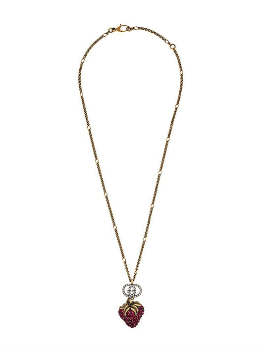 Gucci - strawberry pendant necklace - men - Crystal/metal - One Size - GOLD