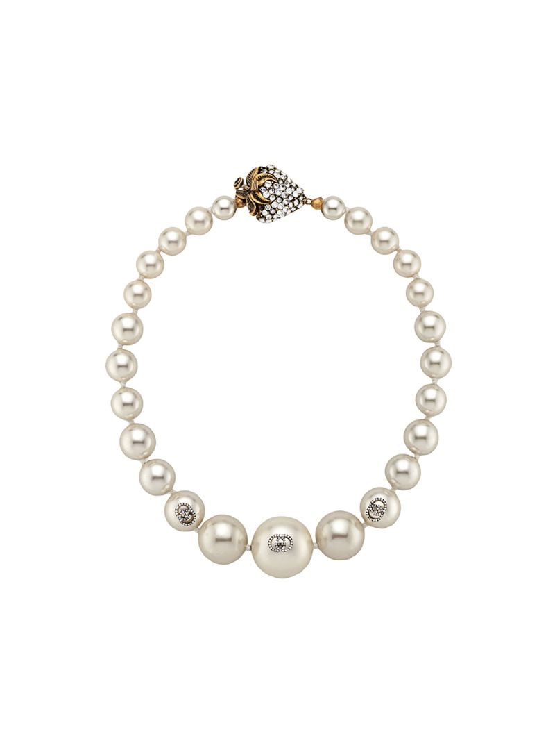 Gucci - faux pearl necklace - men - metal/Crystal/glass - One Size - White