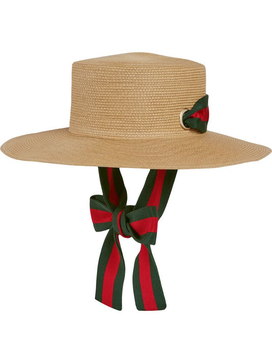 Gucci - Web-ribbon straw boater hat - men - Straw - L, M - Brown