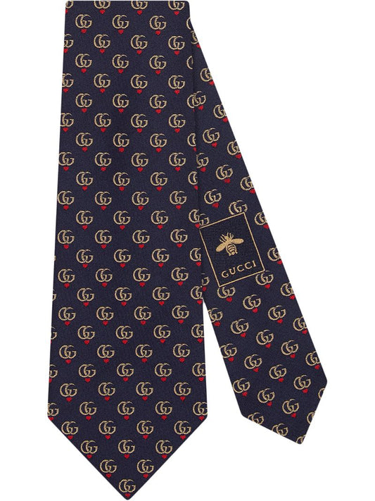 Gucci - Double G Hearts silk tie - men - Silk - One Size - Blue