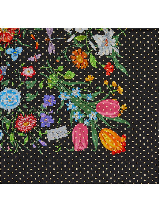 Gucci - Silk scarf with Flora Star print - women - Silk - One Size - Black