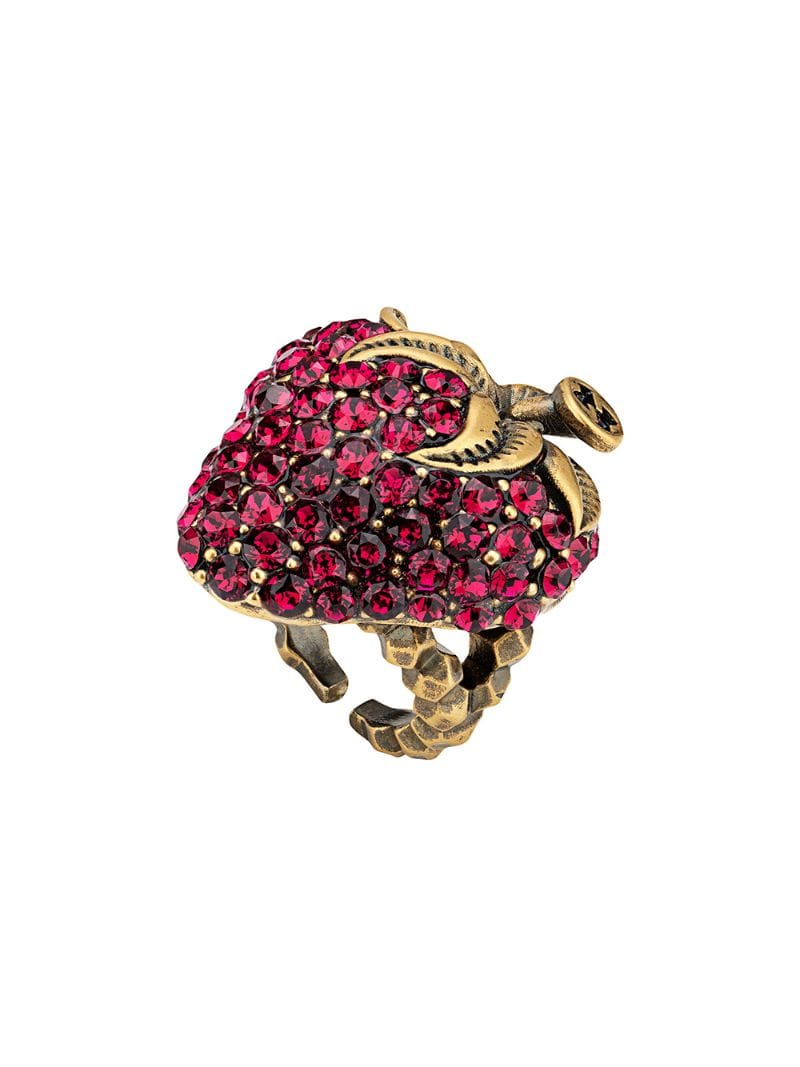 Gucci - Strawberry ring with crystals - women - Crystal/metal - 52, 50, 56, 53 - PINK