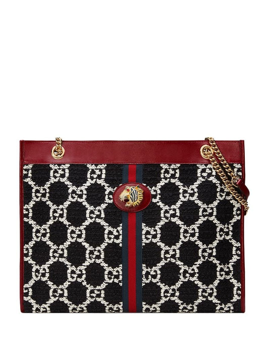 Gucci - large Rajah GG tweed tote - women - Crystal/Cotton/Leather/Enamel - One Size - Black