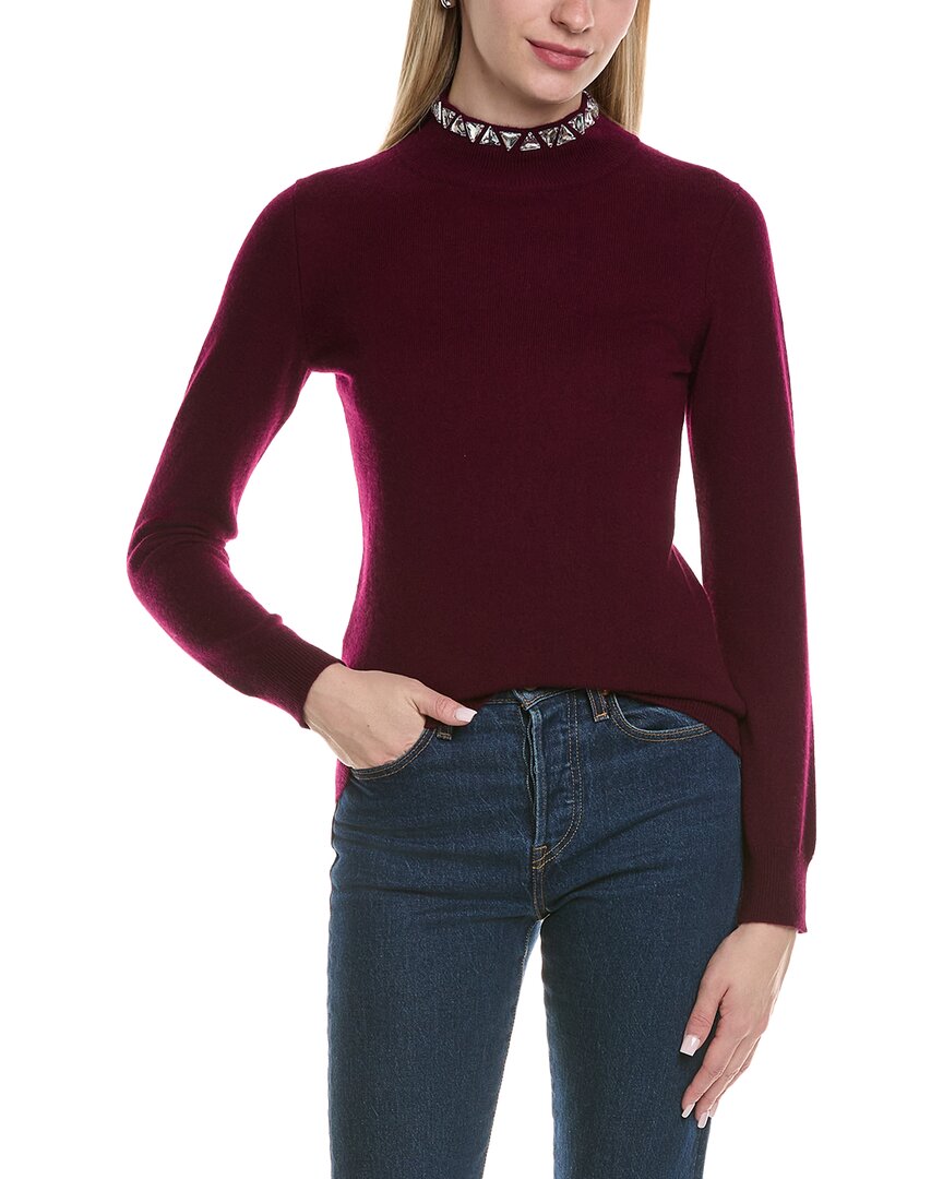 Sofiacashmere Stone-Trimmed Mock Neck Wool & Cashmere-Blend Sweater