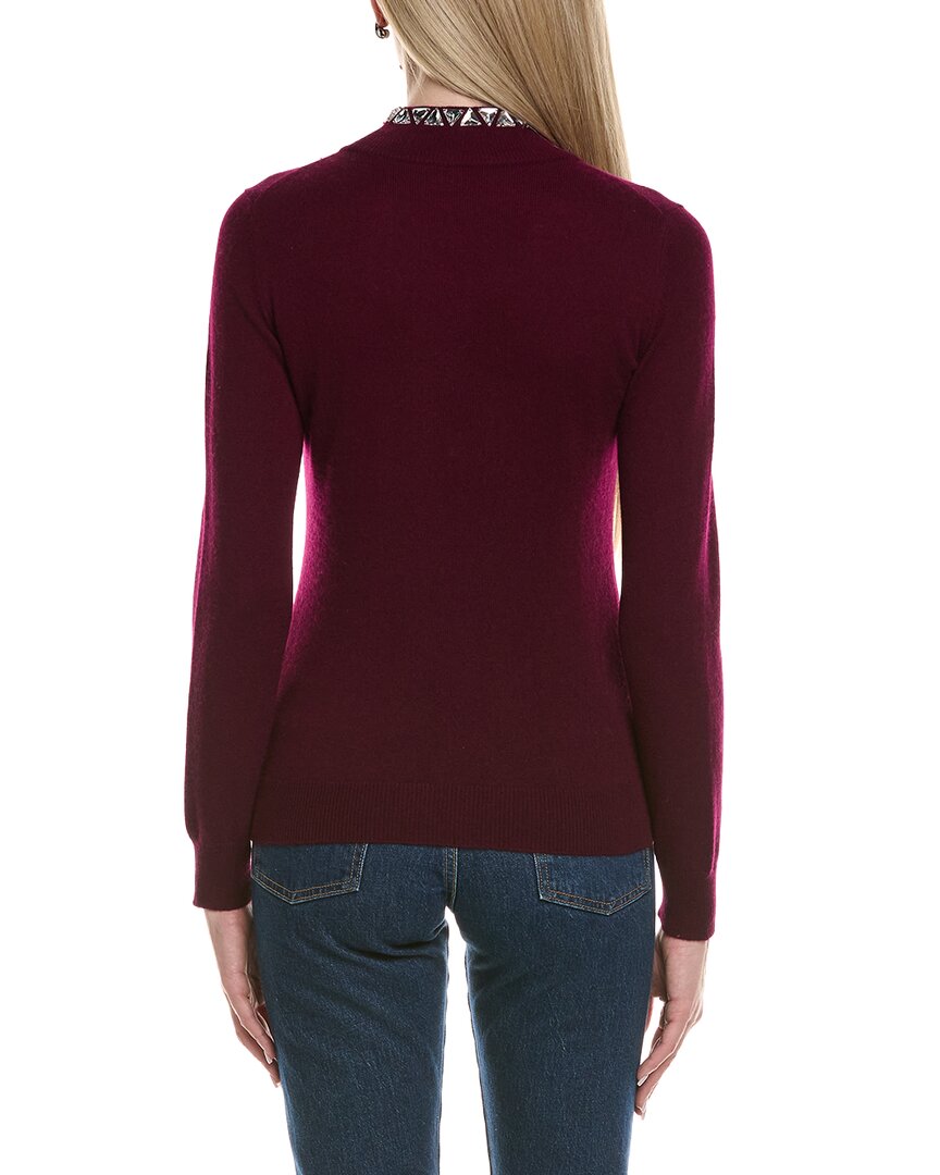 Sofiacashmere Stone-Trimmed Mock Neck Wool & Cashmere-Blend Sweater
