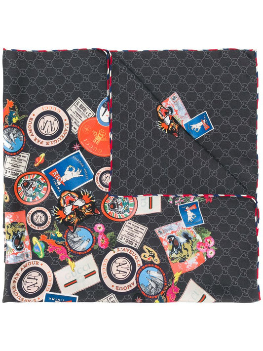 Gucci - Gucci Courrier print scarf - men - Silk - One Size - Black