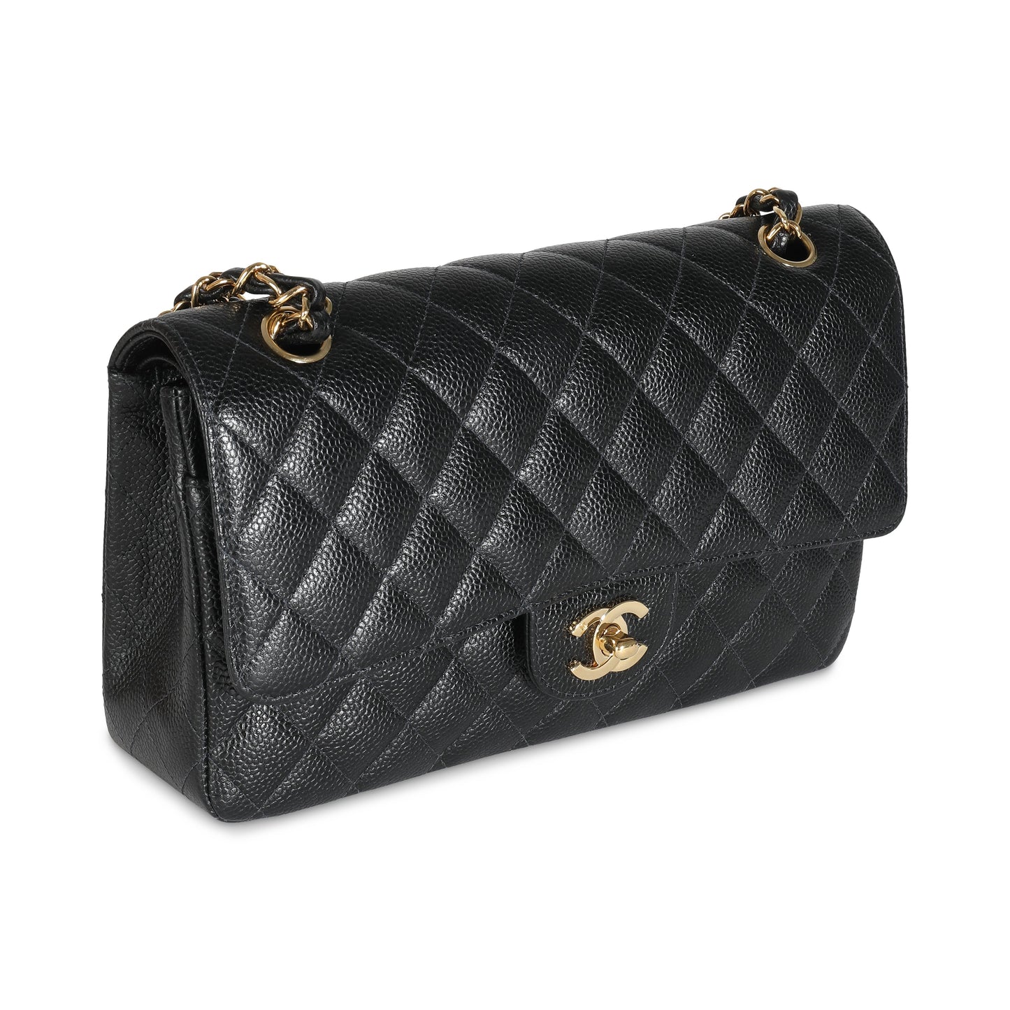 CHANEL 24K Black Quilted Caviar Medium Classic Double Flap Bag