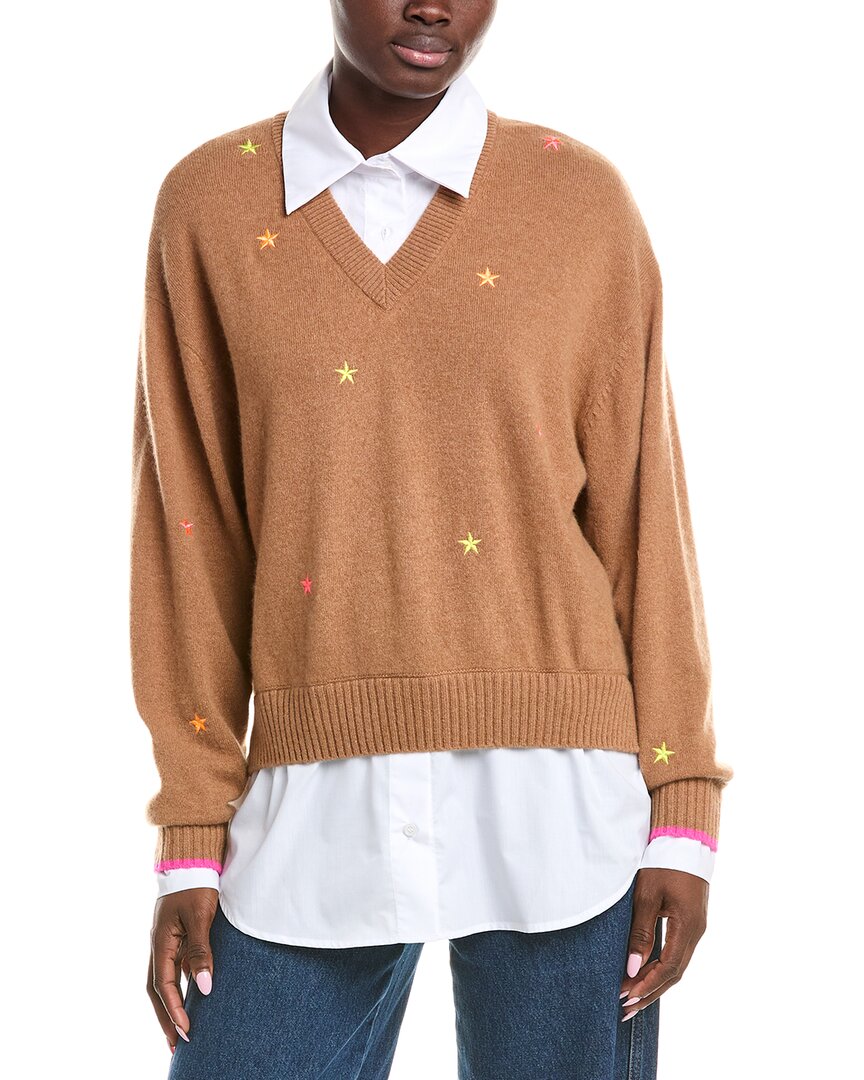 Brodie Cashmere Star Shirting V-Neck Cashmere Sweater
