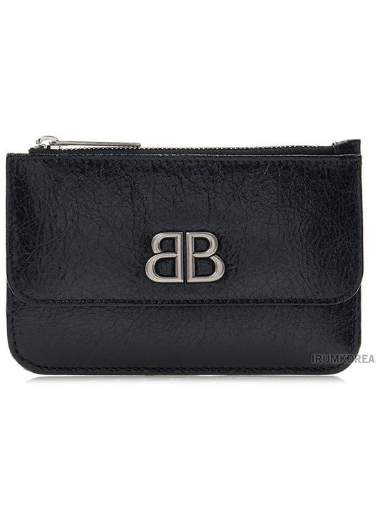 Luxury Balenciaga Trending 2025 BB Logo Zipper Card Wallet Black