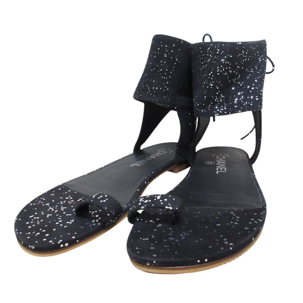 Chanel Coco Mark Glitter Flat Sandals