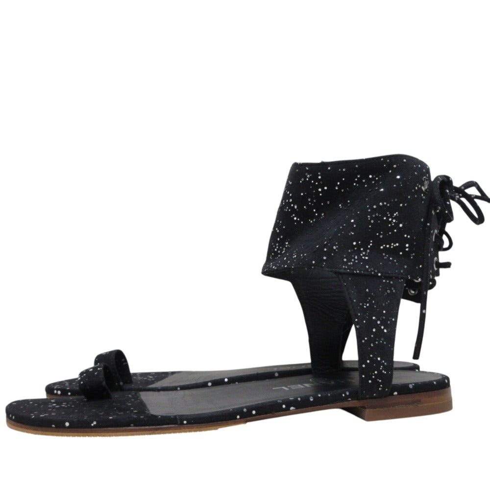 Chanel Coco Mark Glitter Flat Sandals