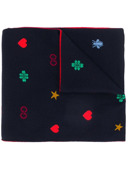 Gucci - embroidered logo scarf - men - Wool - One Size - Blue