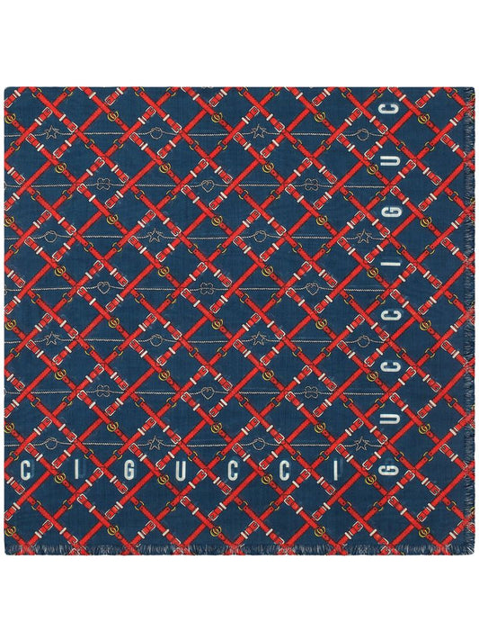 Gucci - GG bridal strap print scarf - men - Wool - One Size - Blue