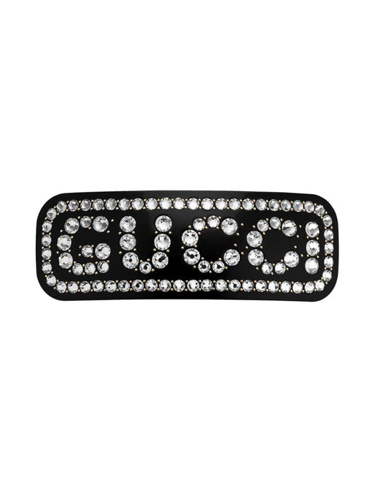 Gucci - crystal logo hair clip - women - Resin/Rhinestone/metal - One Size - Black