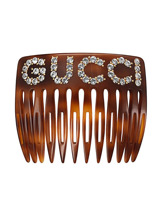 Gucci - Crystal Gucci hair comb - women - Resin/Rhinestone/metal - One Size - Brown