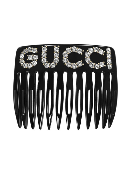 Gucci - embellished logo hair comb - women - Resin/Rhinestone/metal - One Size - Black
