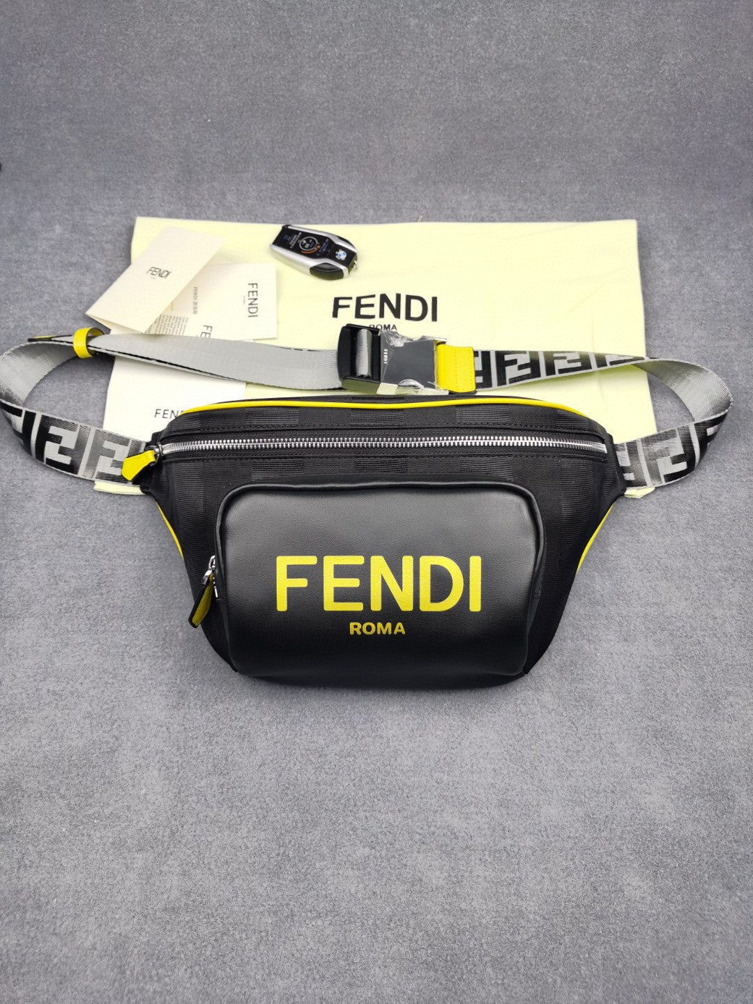 Top QualityTop Quality Little Monster Belt Bag Black/Yellow/Gray For Men, Men’s Bags 7.9in/20cm FF