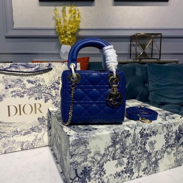 Top Quality Mini Lady Bag with Chain Gold Toned Hardware Electric Blue For Women 18cm/7in CD