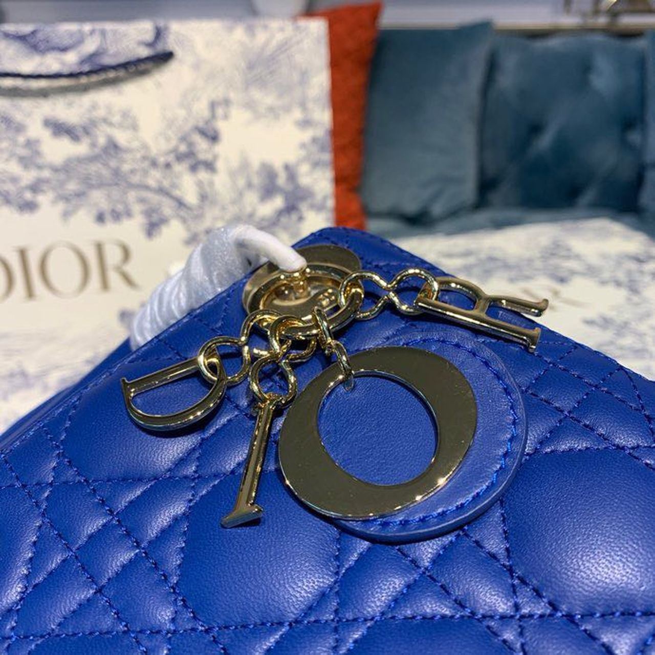 Top Quality Mini Lady Bag with Chain Gold Toned Hardware Electric Blue For Women 18cm/7in CD