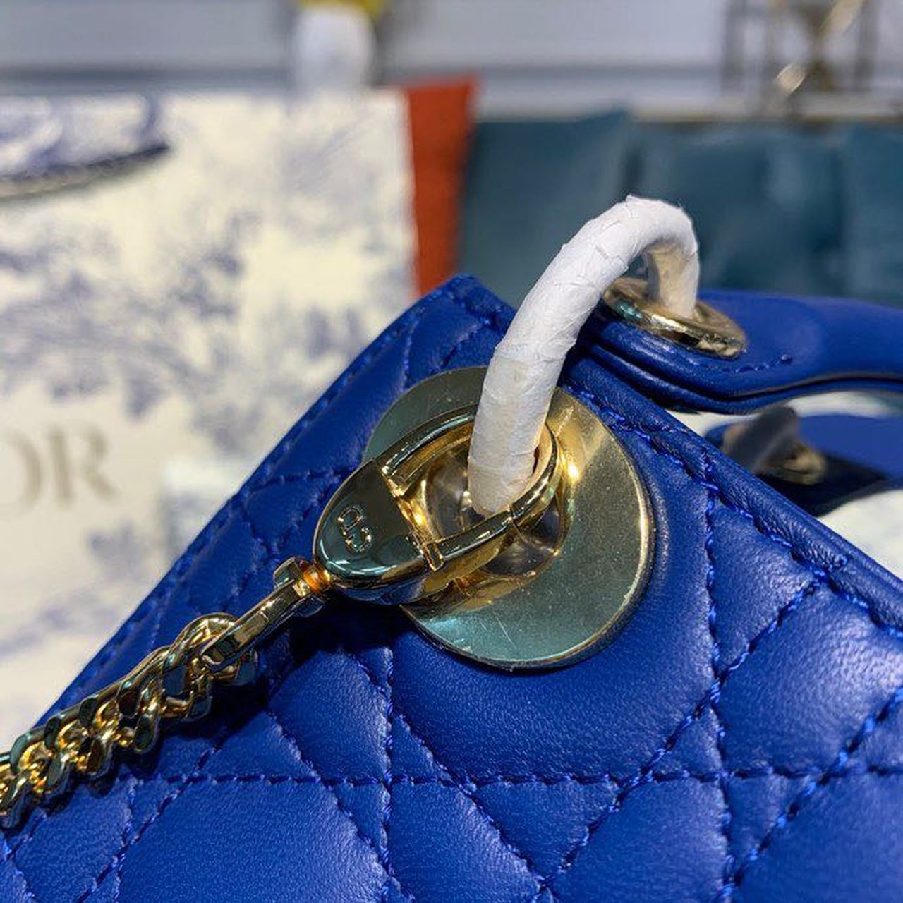 Top Quality Mini Lady Bag with Chain Gold Toned Hardware Electric Blue For Women 18cm/7in CD