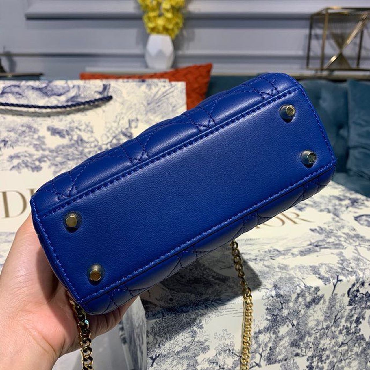 Top Quality Mini Lady Bag with Chain Gold Toned Hardware Electric Blue For Women 18cm/7in CD