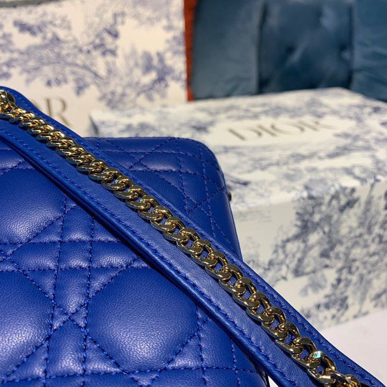 Top Quality Mini Lady Bag with Chain Gold Toned Hardware Electric Blue For Women 18cm/7in CD