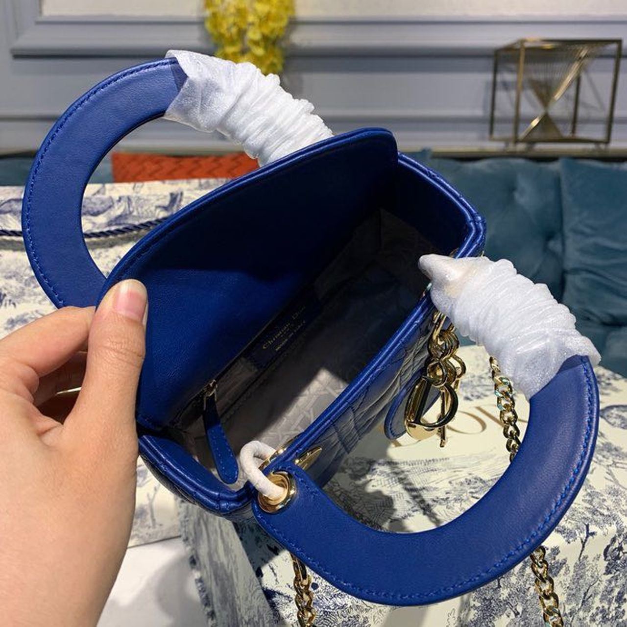 Top Quality Mini Lady Bag with Chain Gold Toned Hardware Electric Blue For Women 18cm/7in CD