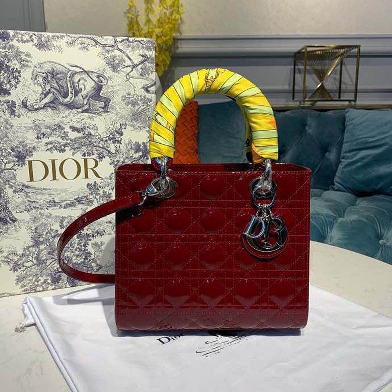 Top Quality MeTop Qualityum Lady Bag With Chain Silver Hardware Burgundy Womens Handbags 24cm/9in CD