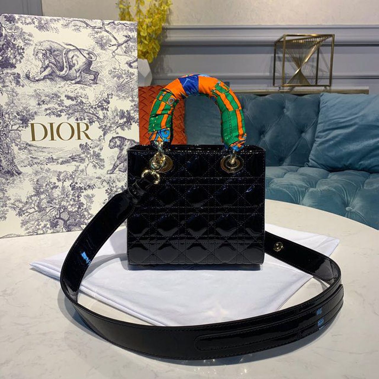 Top Quality Small Lady Bag Black Patent For Women 20cm/8in CD M0531OWCB_M900