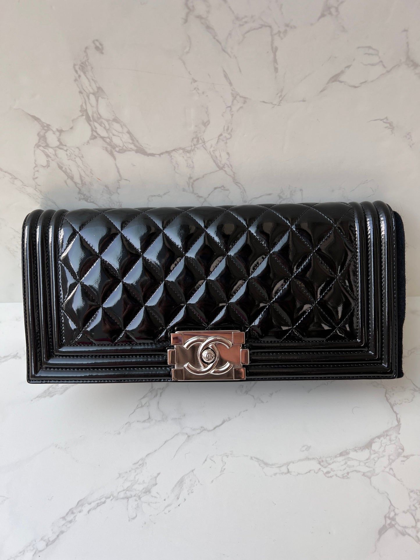 Chanel Boy Clutch Black Patent PHW SYCYR187