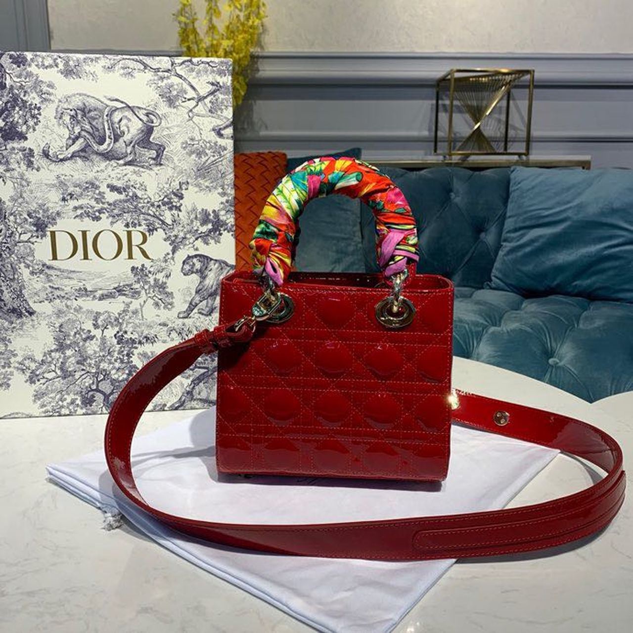 Top Quality Small Lady Bag Cherry Red Patent Cannage For Women 20cm/8in CD M0531OWCB_M323
