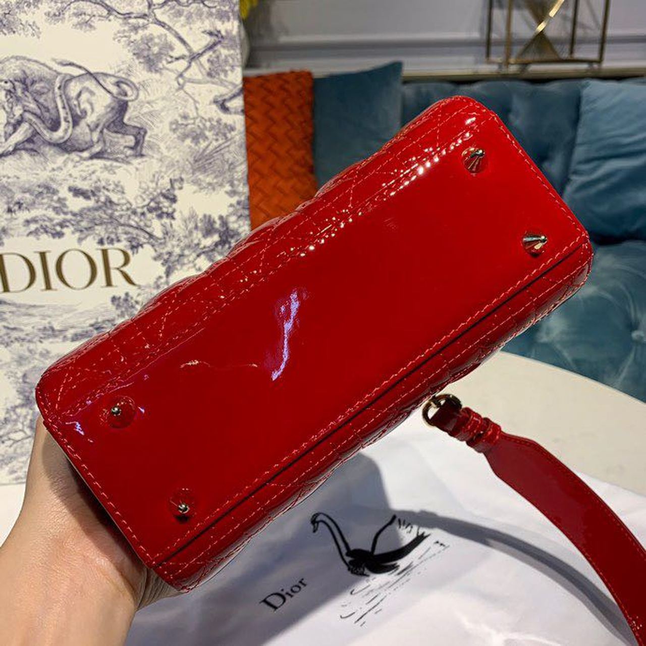 Top Quality Small Lady Bag Cherry Red Patent Cannage For Women 20cm/8in CD M0531OWCB_M323