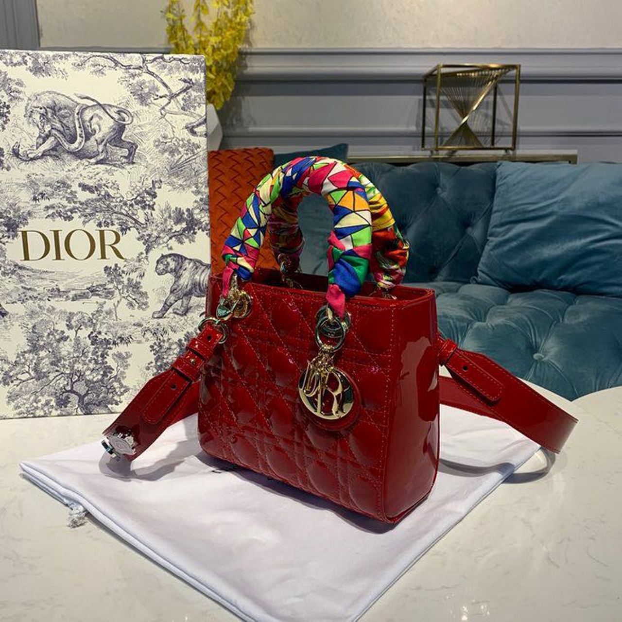 Top Quality Small Lady Bag Cherry Red Patent Cannage For Women 20cm/8in CD M0531OWCB_M323