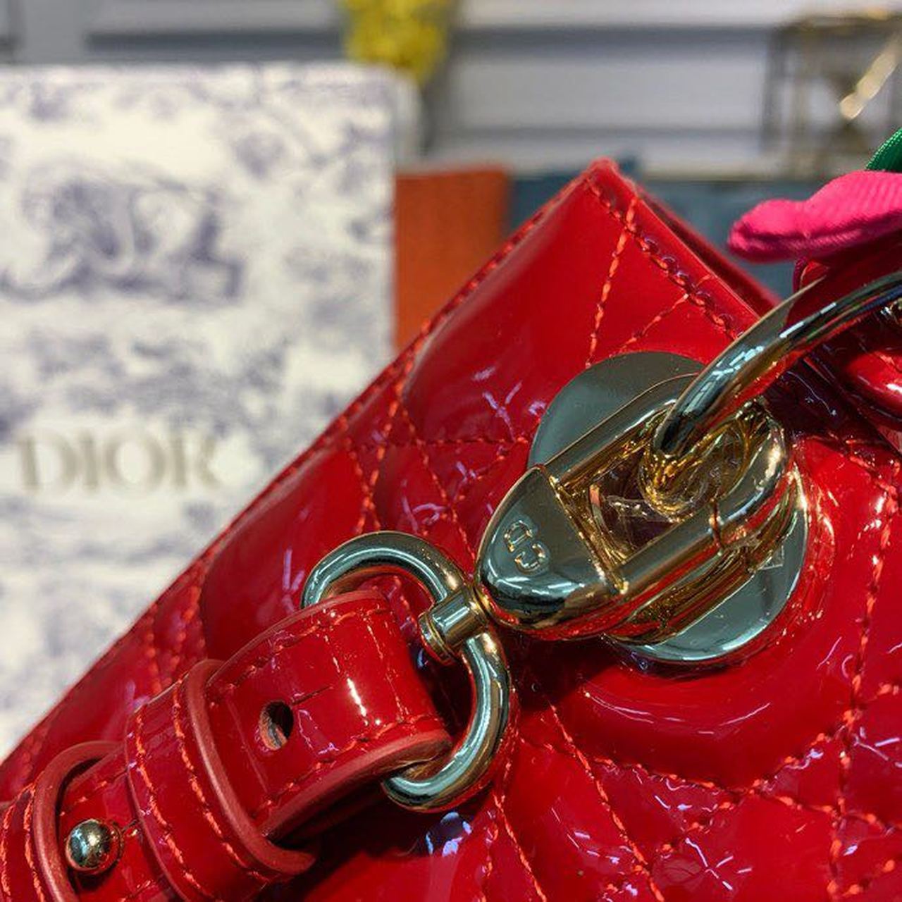 Top Quality Small Lady Bag Cherry Red Patent Cannage For Women 20cm/8in CD M0531OWCB_M323