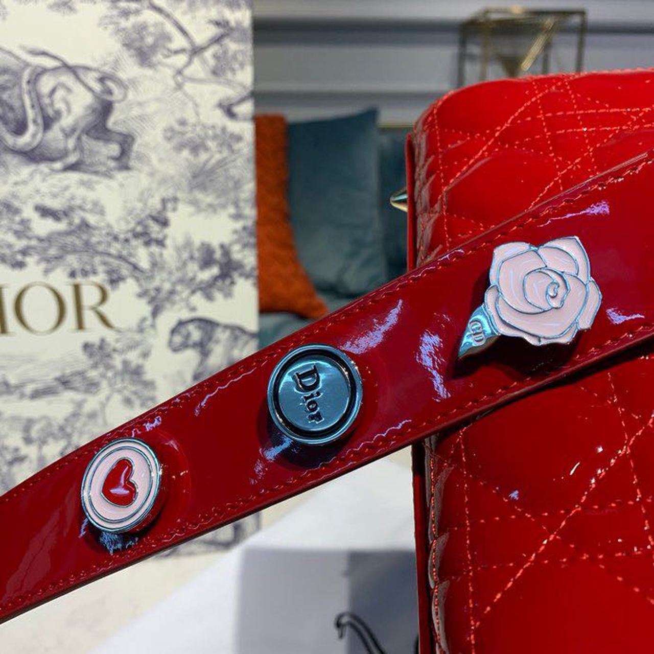 Top Quality Small Lady Bag Cherry Red Patent Cannage For Women 20cm/8in CD M0531OWCB_M323