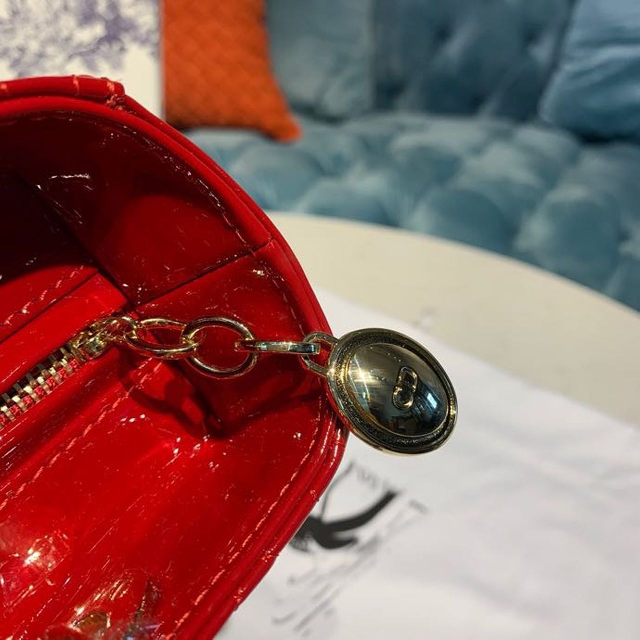 Top Quality MeTop Qualityum Lady Bag Cherry Red Patent Cannage For Women 24cm/9in CD M0565OWCB_M323