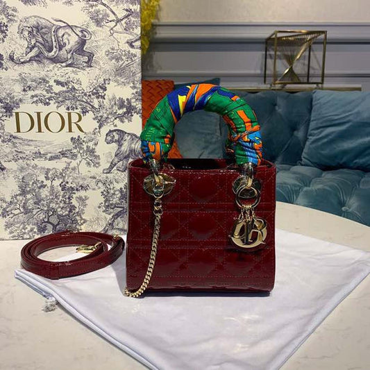 Top Quality Mini Lady Bag with Chain Gold Toned Hardware Spring/Summer Collection, Burgundy, For Women Womens Handbags, 18cm CD M0505OCAL_M42R