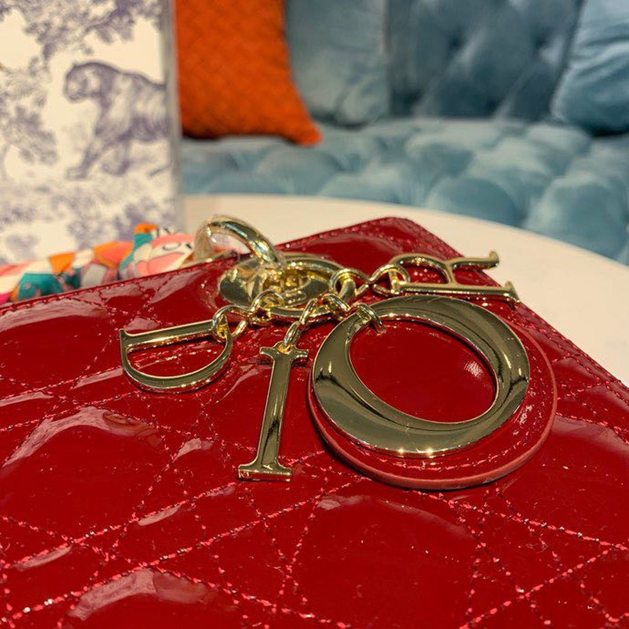 Top Quality MeTop Qualityum Lady Bag Cherry Red Patent Cannage For Women 24cm/9in CD M0565OWCB_M323