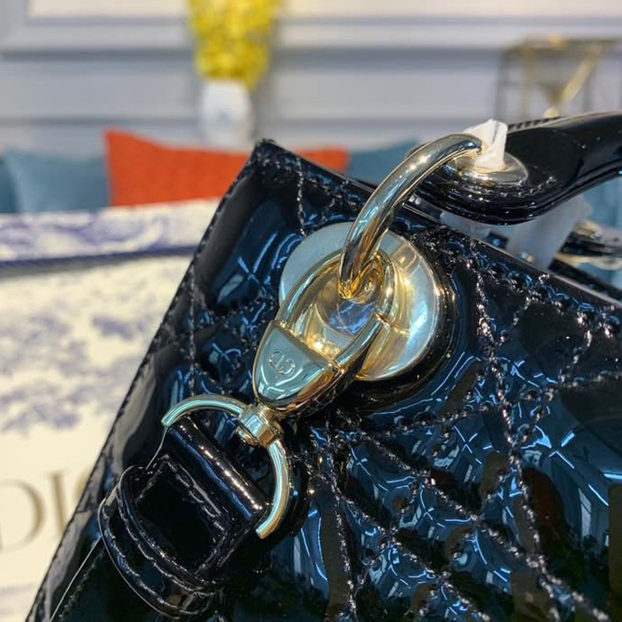 Top Quality Small Lady Bag Black Patent Cannage For Women 8in/20cm CD M0531OWCB_M900