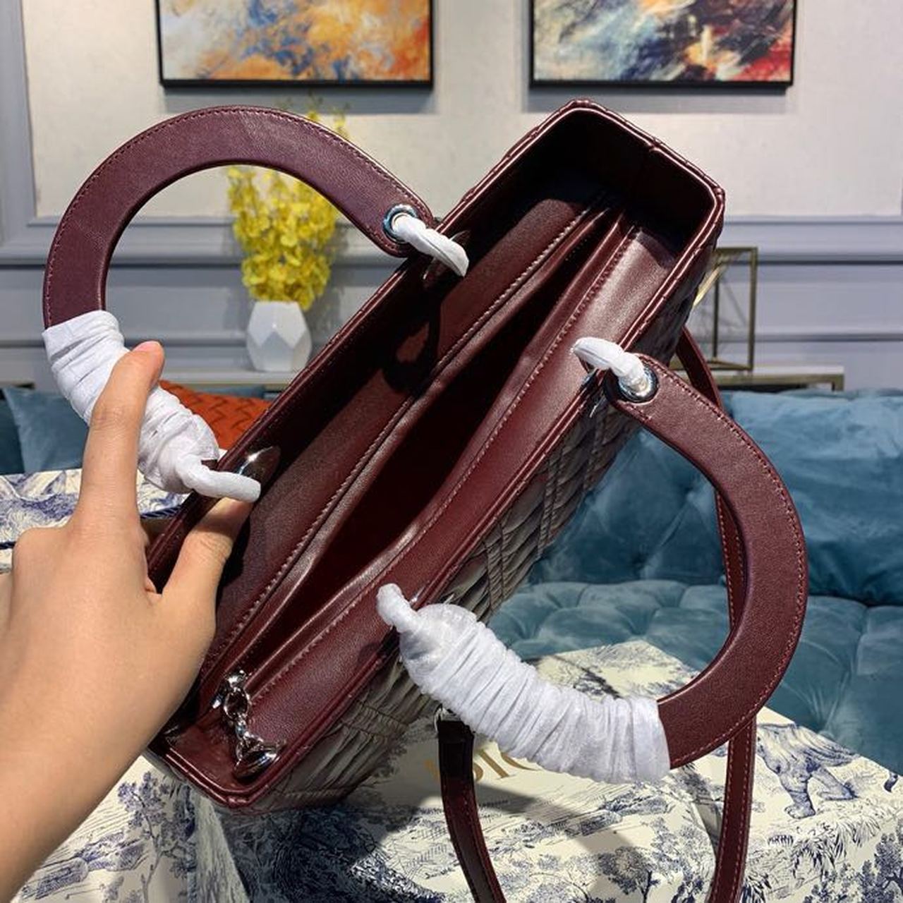 Top Quality Large Lady Bag SiTop Qualityer Hardware Burgundy Cannage For Women 12.5in/32cm CD