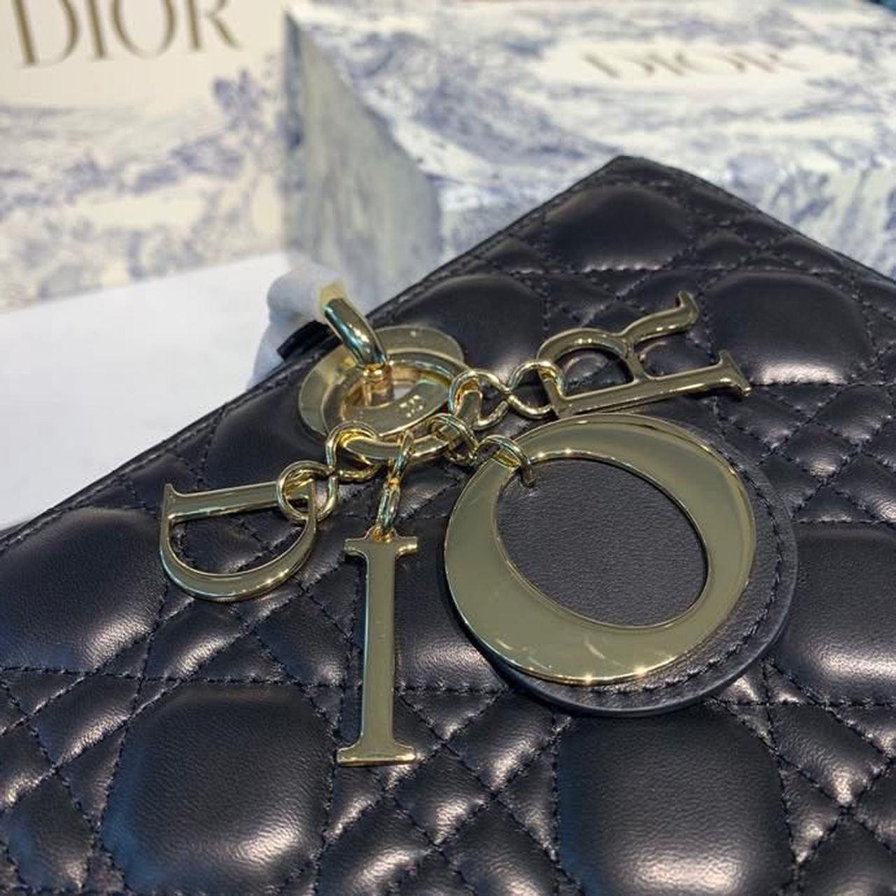 Top Quality Large Lady Bag Gold Toned Hardware Black Cannage For Women 12.5in/32cm CD