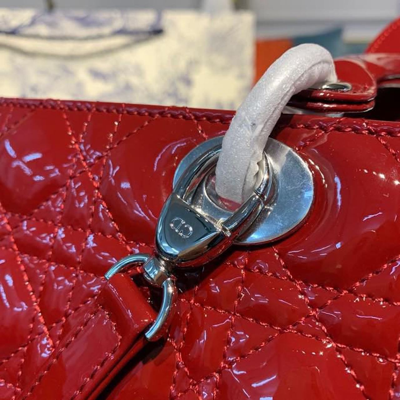 Top Quality Large Lady Bag Silver Hardware Cherry Red Patent For Women 12.5in/32cm CD