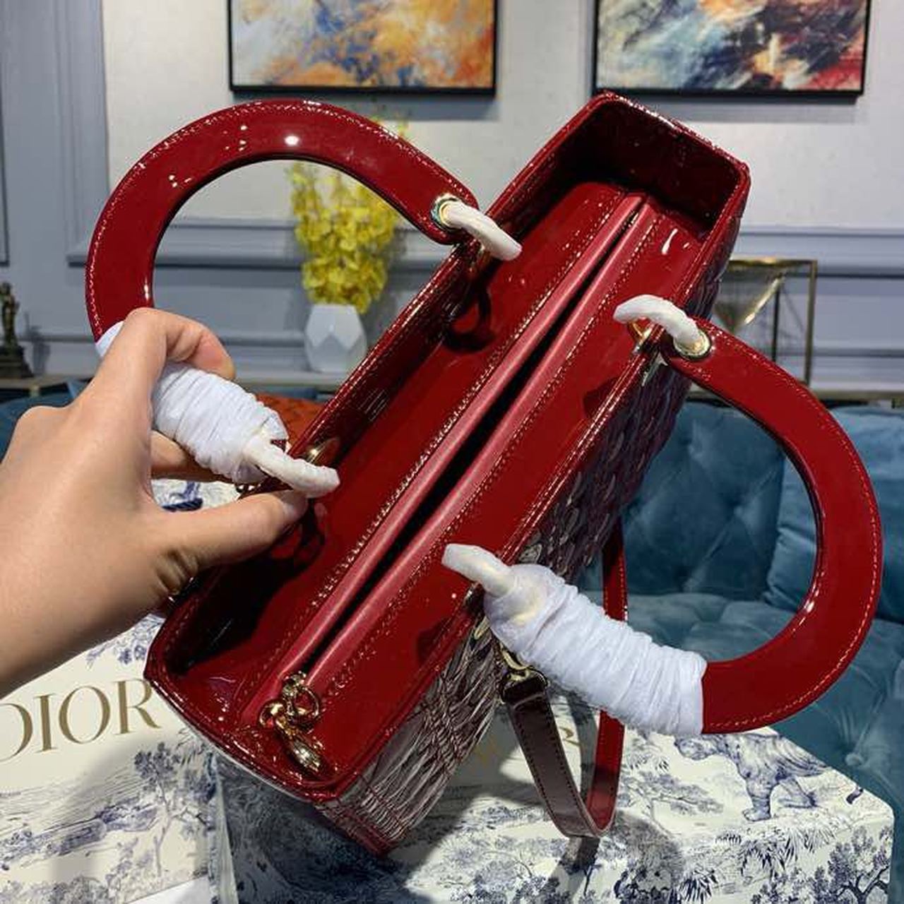 Top Quality Large Lady Bag Gold Toned Hardware Cherry Red Patent For Women 12.5in/32cm CD