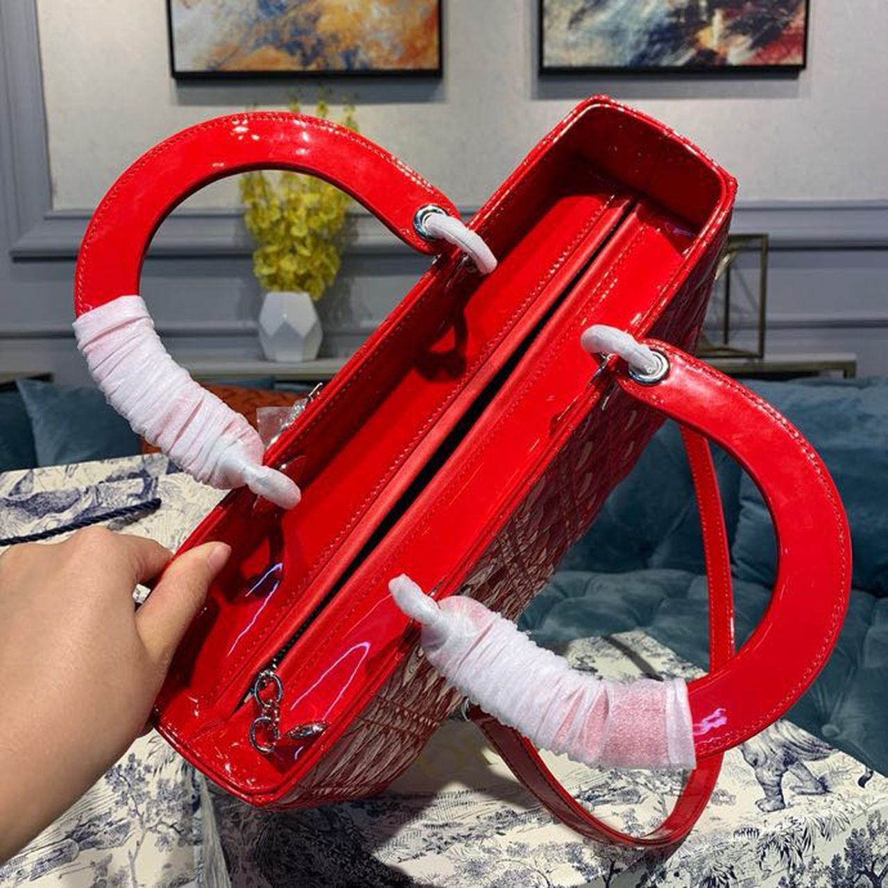 Top Quality Large Lady Bag Silver Hardware Red Patent For Women 12.5in/32cm CD