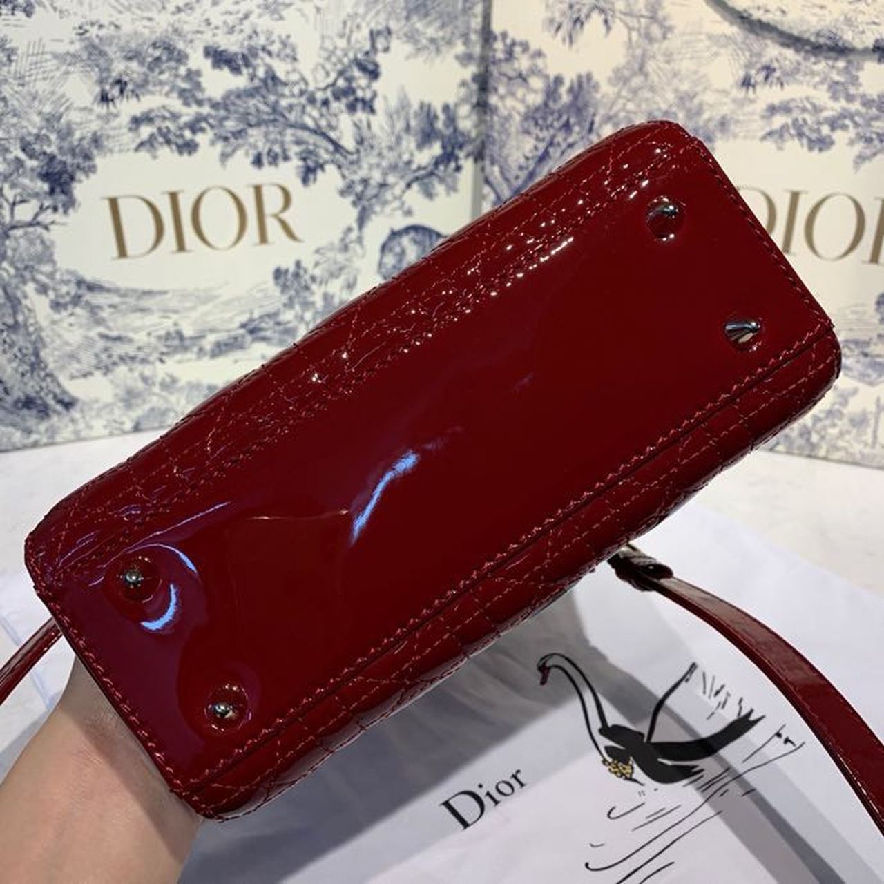 Top Quality Small Lady Bag Gold Toned Hardware Burgundy Patent For Women 8in/20cm CD